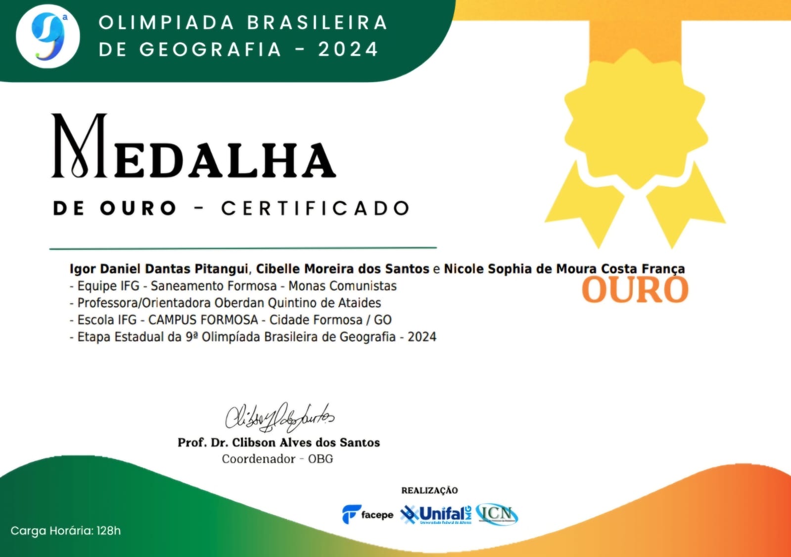 certificado Ouro também para o trio do 1º ano de Saneamento